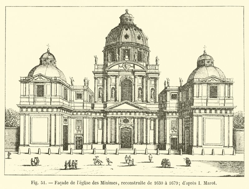 Fasad av Minimes kyrka, ombyggd från 1630 till 1679; efter jag Marot av French School