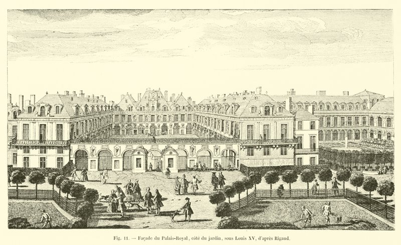 Fasad av Palais-Royal, sidan av trädgården, under Ludvig XV, efter Rigaud av French School