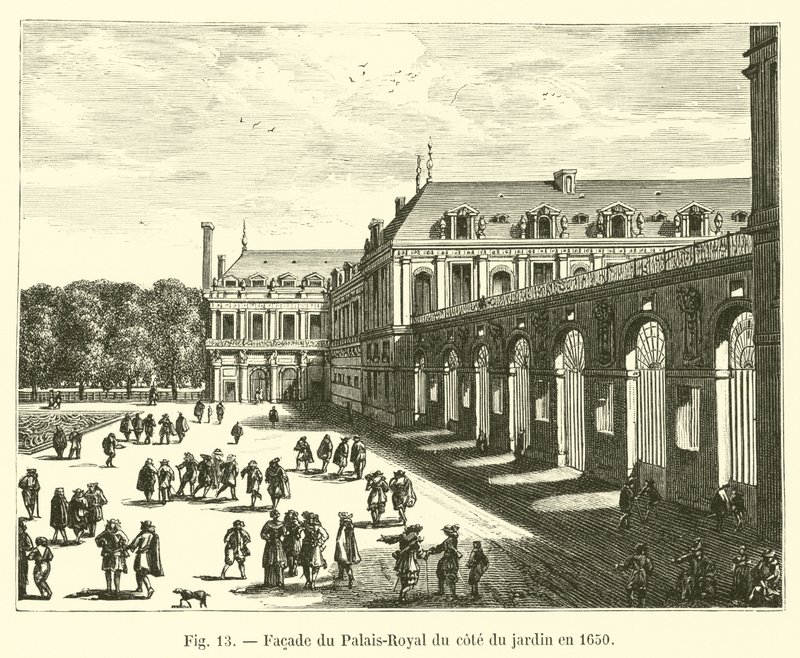 Fasad av Palais-Royal på sidan av trädgården 1650 av French School