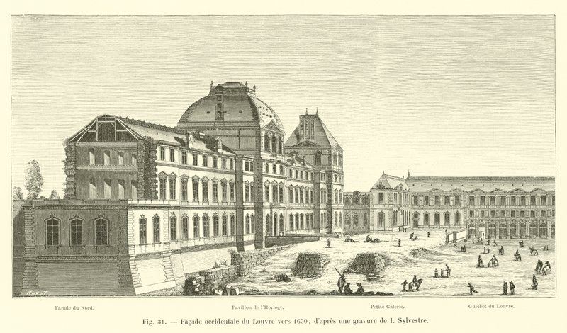 Västra fasaden av Louvren omkring 1650, efter gravyr av I Sylvestre av French School