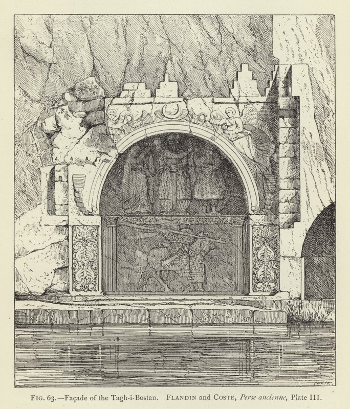 Fasad av Tagh-i-Bostan av French School