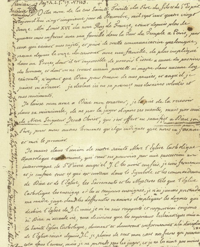 Faksimil av Louis XVI av Frankrikes testamente av French School