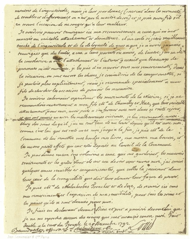 Faksimil av Louis XVI av Frankrikes testamente av French School