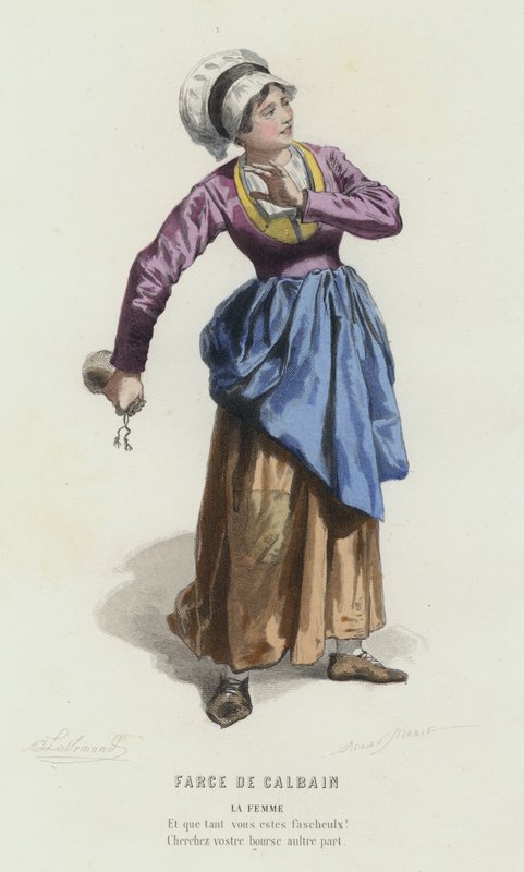Farce De Calbain (färgad gravyr) av French School