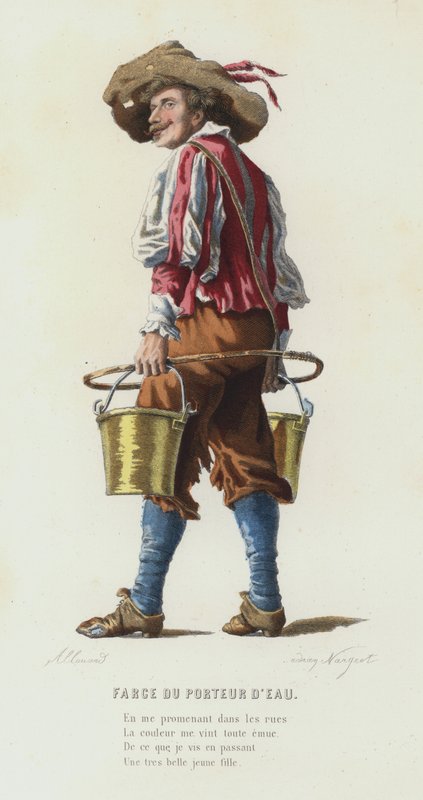 Farce Of The Water Carrier (färgad gravyr) av French School