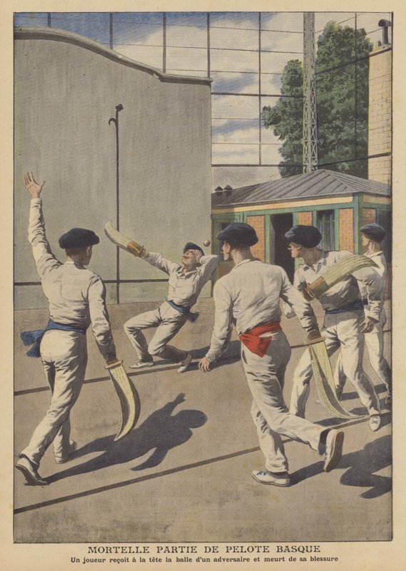 Dödsolycka under en omgång baskisk pelota (färg litho) av French School