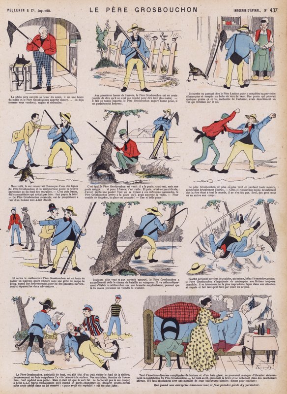 Fader Grosbouchons olyckliga fisketur (färg litho) av French School