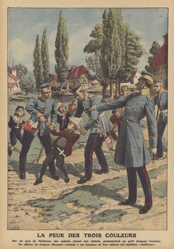 Rädsla för den franska flaggan i Alsace (färg litho) av French School