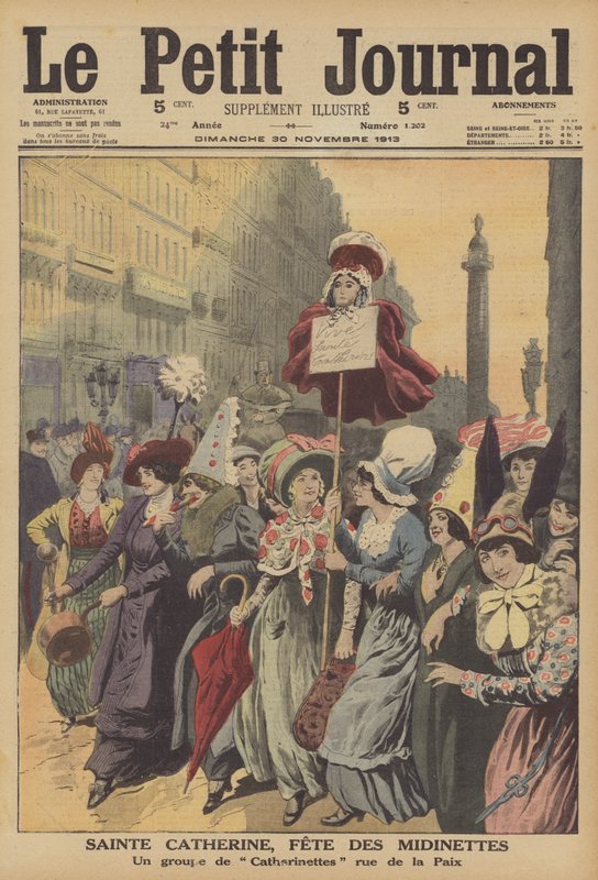 Högtiden för St Catherine, skyddshelgon för klädarbetare (färg litho) av French School