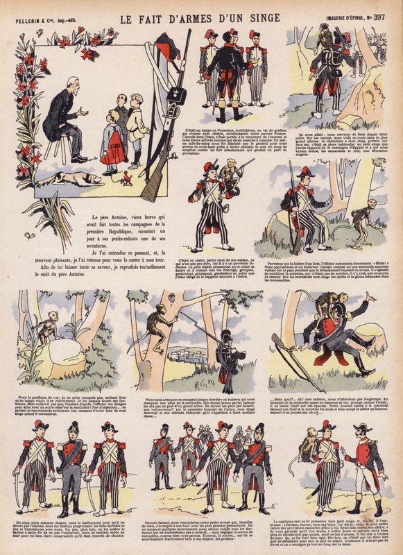 Vapenbragd av en apa (färg litho) av French School
