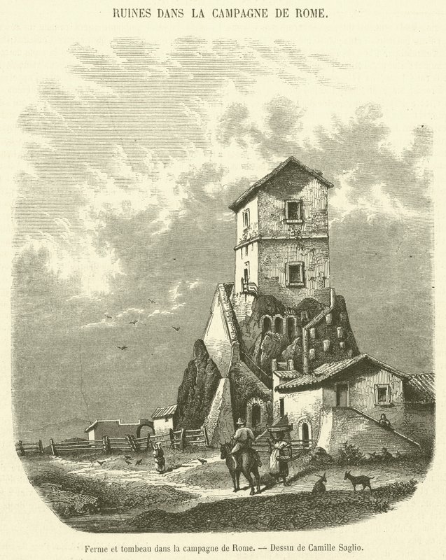 Gård och grav på landsbygden i Rom (gravyr) av French School