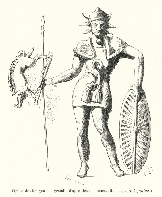 Figur av en gallisk hövding, förstorad enligt mynten (gravyr) av French School