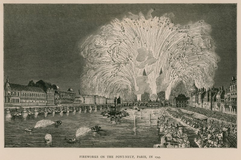 Fyrverkerier på Pont-Neuf, Paris, 1745 av French School