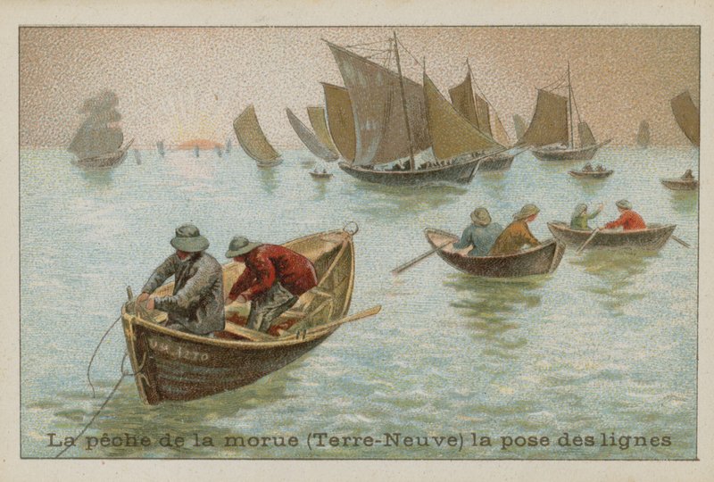 Fiske av torsk i Newfoundland - lägga linor av French School