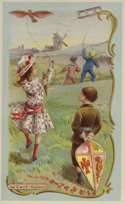 Flygande drakar (chromolitho) av French School
