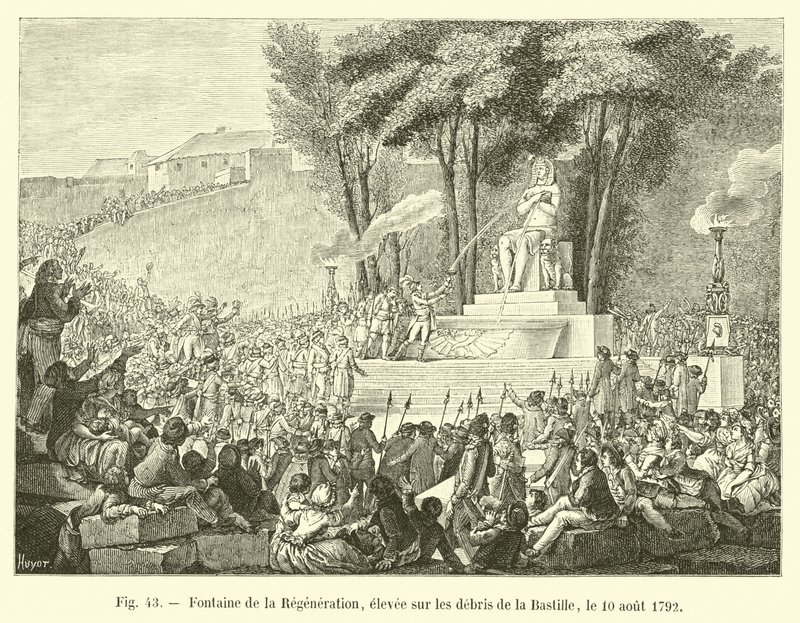 Fountain of Regeneration, uppförd på skräpet av Bastiljen, 10 augusti 1792 av French School