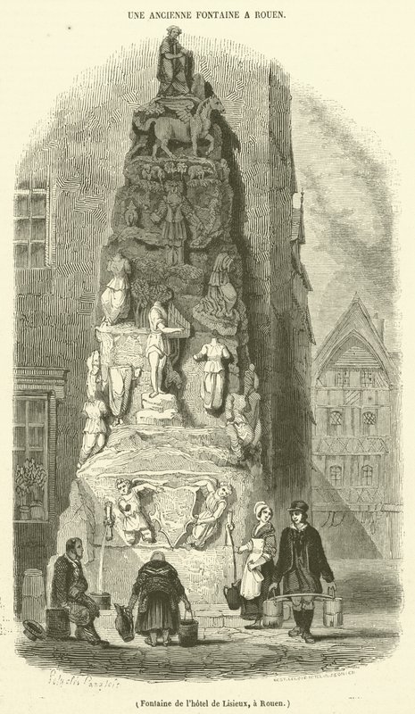 Fontän vid Hotel de Lisieux i Rouen (gravyr) av French School
