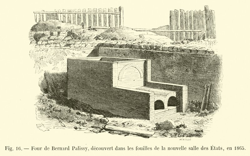 Fyra av Bernard Palissy, upptäckt i utgrävningarna av den nya Salle des Etats, 1865 av French School