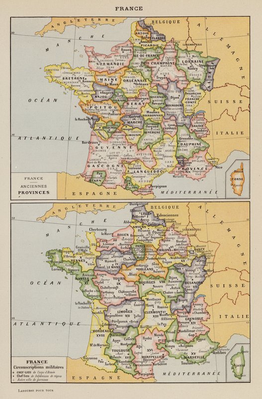 Frankrike (färglitografi) av French School
