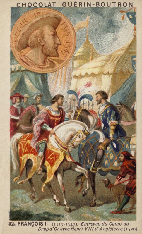 Francis I av Frankrike och Henrik VIII av England möttes på Field of the Cloth of Gold av French School