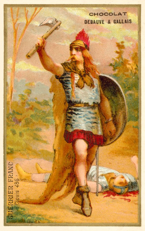 Frankisk krigare från Clovis I:s tid, 486 (chromolitho) av French School