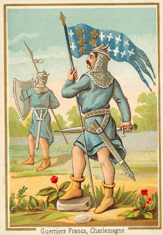 Frankiska krigare från Karl den Stores tid (chromolitho) av French School