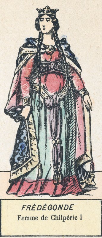 Fredegonde, Femme de Chilperic I (färgad gravyr) av French School