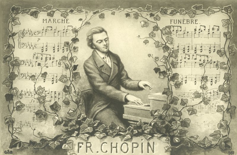 Frederic Chopin och hans begravningsmarsch (litografi) av French School