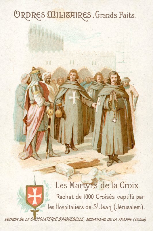 Befrielse av 1000 tillfångatagna korsfarare av Knights Hospitaller, Jerusalem (chromolitho) av French School