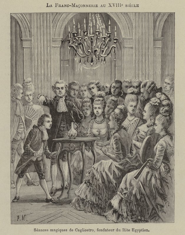 Frimureriet på 1700-talet: magisk seans dirigerad av Aleesandro Cagliostro, grundaren av den egyptiska riten (gravyr) av French School
