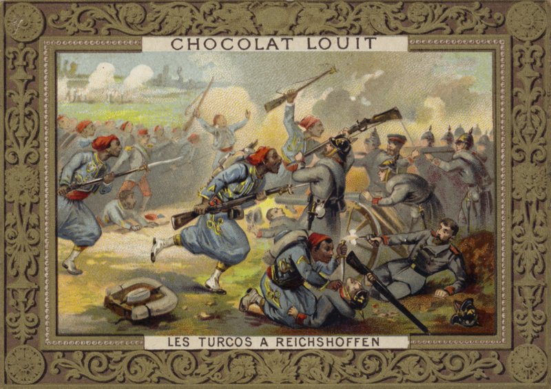 Franska Turcos (kolonialtrupper) vid slaget vid Reichshoffen, fransk-preussiska kriget, 1870 av French School
