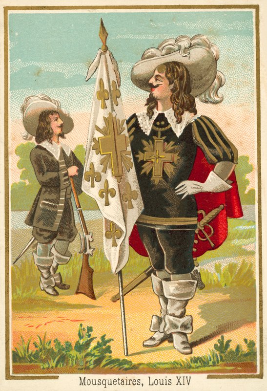 Franska musketörer från Ludvig XIV:s tid (chromolitho) av French School