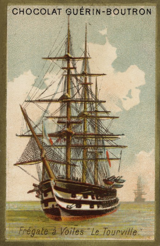 Franska segelfregatten Tourville (chromolitho) av French School