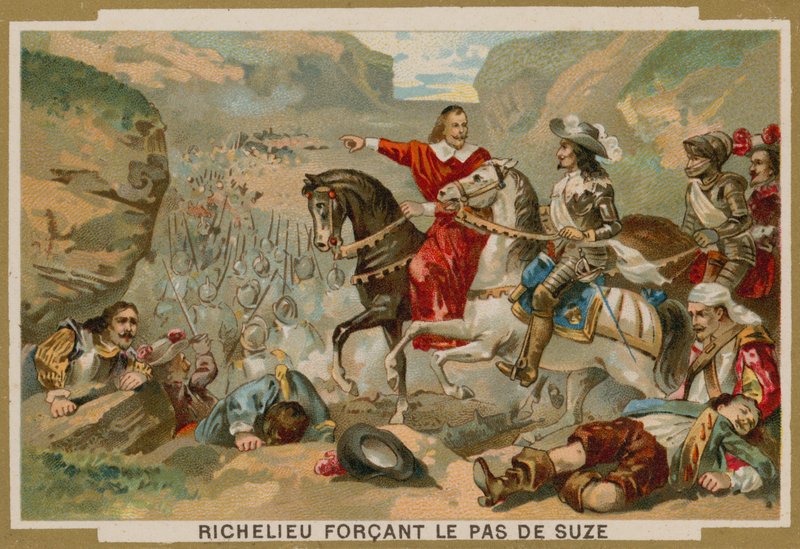 Franska trupper under befäl av kardinal Richelieu tvingar fram passet vid Suza, Savoy, 1629 av French School