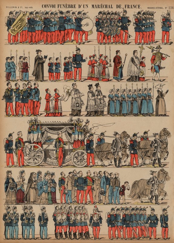 Begravningståget av en marskalk av Frankrike (färgad gravyr) av French School