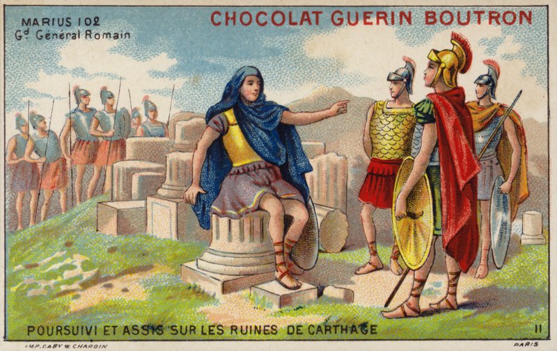 Gaius Marius i exil bland ruinerna av Kartago (chromolitho) av French School