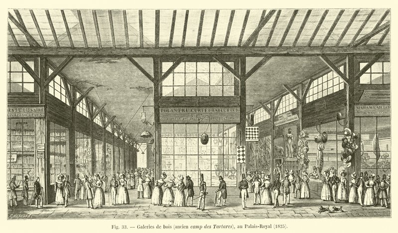 Trägallerier, tidigare tartarernas läger, vid Palais-Royal, 1825 av French School