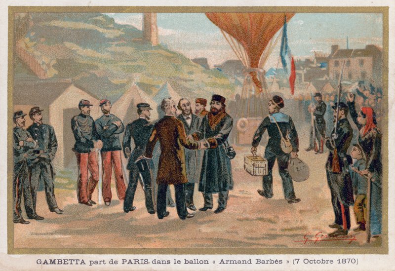 Gambetta lämnar Paris i luftballongen Armand-Barbes av French School