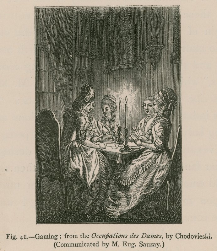 Spelande; från Occupations des Dames, av Chodovieski av French School
