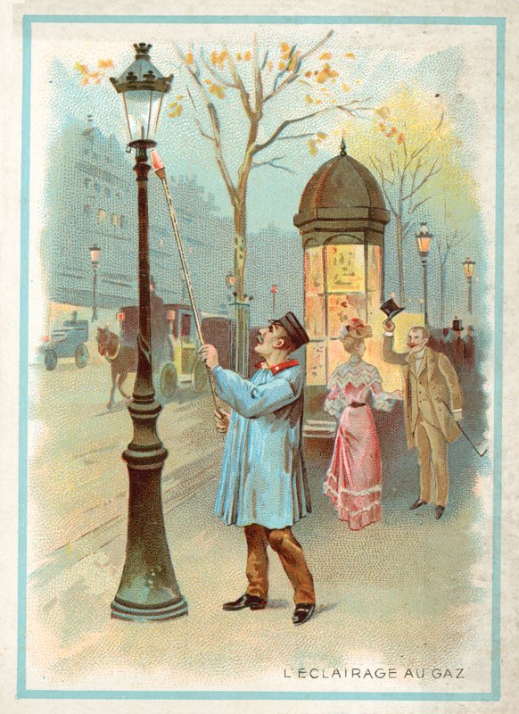 Gasbelysning (chromolitho) av French School