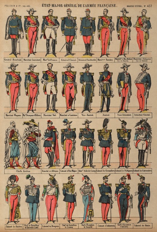 Generalstab för franska armén (färgad gravyr) av French School