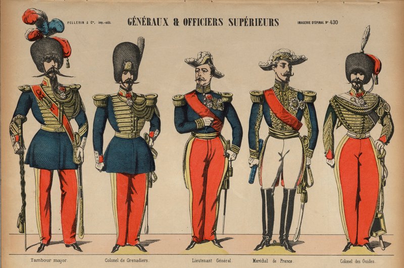 Generaler och högre officerare i den franska armén (färgad gravyr) av French School