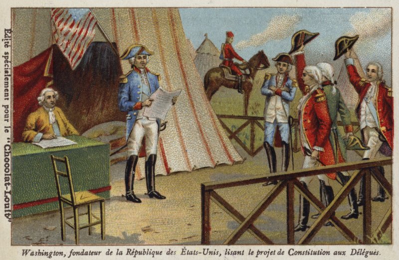 George Washington läste utkastet till Förenta staternas konstitution för delegater av French School