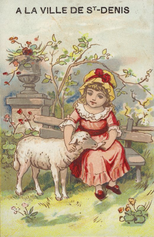 Flicka som klappar lamm av French School