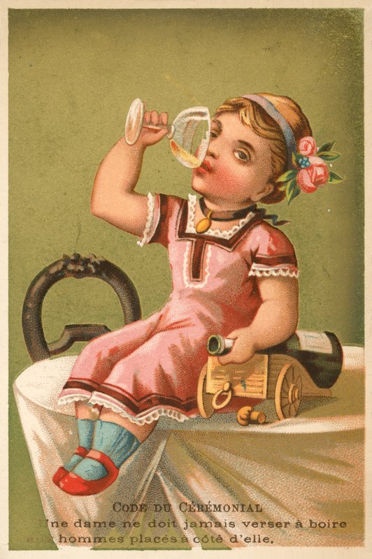 Flicka som dricker champagne (chromolitho) av French School