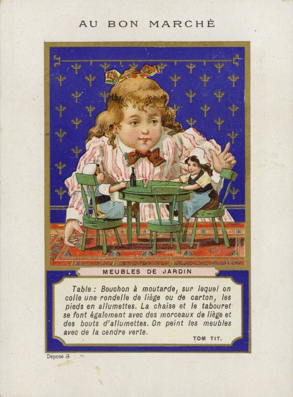 Flicka som leker med dockor och miniatyrmöbler, Meubles De Jardin av French School