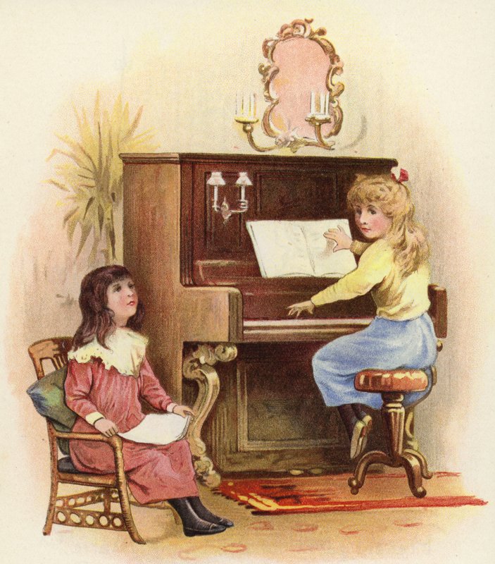 Flickor vid och vid piano av French School