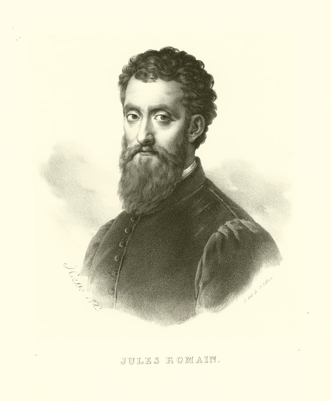 Giulio Romano, även känd som Giulio Pippi, porträtt (gravyr) av French School