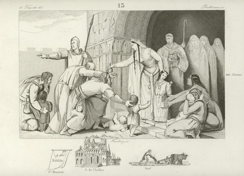 Att ge allmosor till de fattiga, regeringstid av Chlothar III, kung av Neustrien och Bourgogne, 700-talet av French School