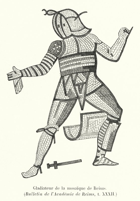 Gladiator från Reims mosaik (gravyr) av French School